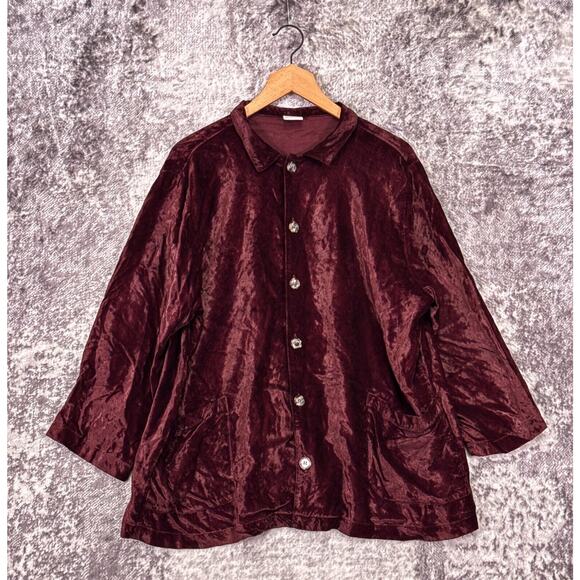 CP Shades Jacket Small Womens Wine Red Crushed Velvet Button Up Collared - Picture 1 of 8